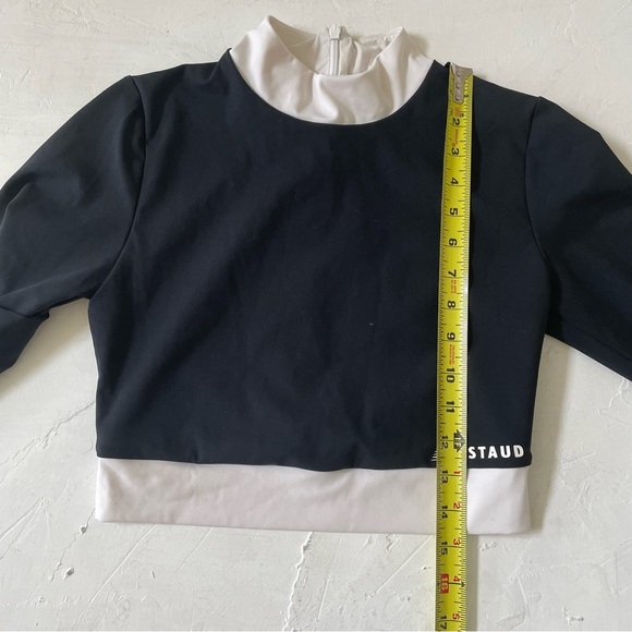 STAUD X NEW BALANCE Mock Neck Long Sleeve Crop Top Black and White Size S - Picture 6 of 8